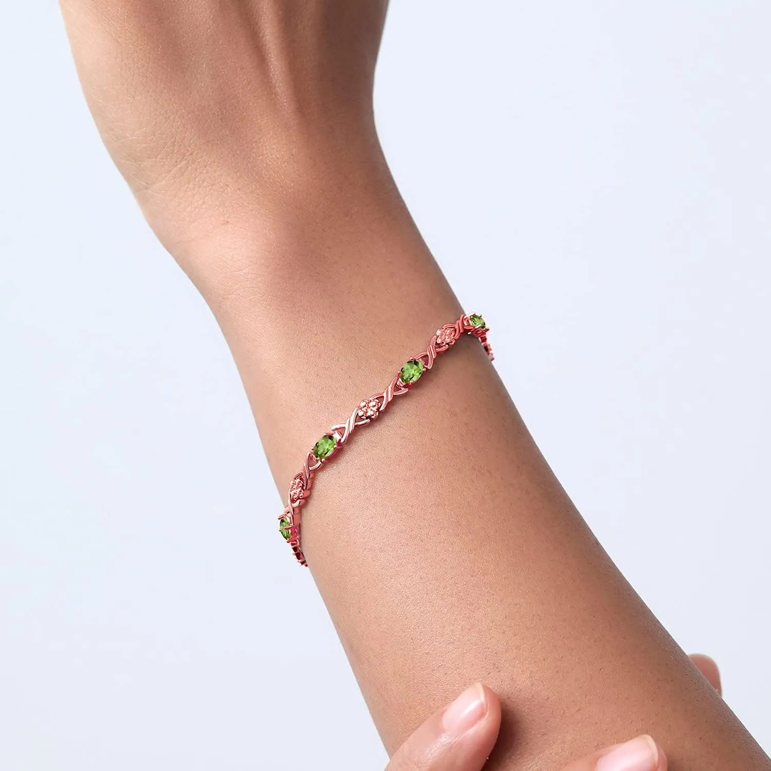 Gem Stone King Infinity Link Gemstone Birthstone Tennis Bracelet for Women | 18K Rose Gold Plated Silver | Oval 6X4MM | 7 Inch with Secure Clasp | Fine Jewelry for Her Mom Wife Anniversary