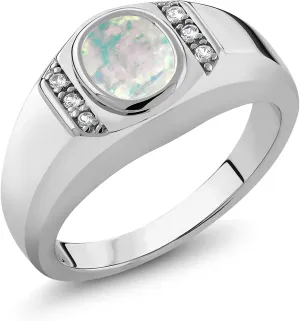 Gem Stone King Men's Gemstone Birthstone and White Created Sapphire Ring in 925 Sterling Silver | Oval Cut 8X6MM with Round 1.25MM Accents | Fine Jewelry For Men | Sizes 7-13