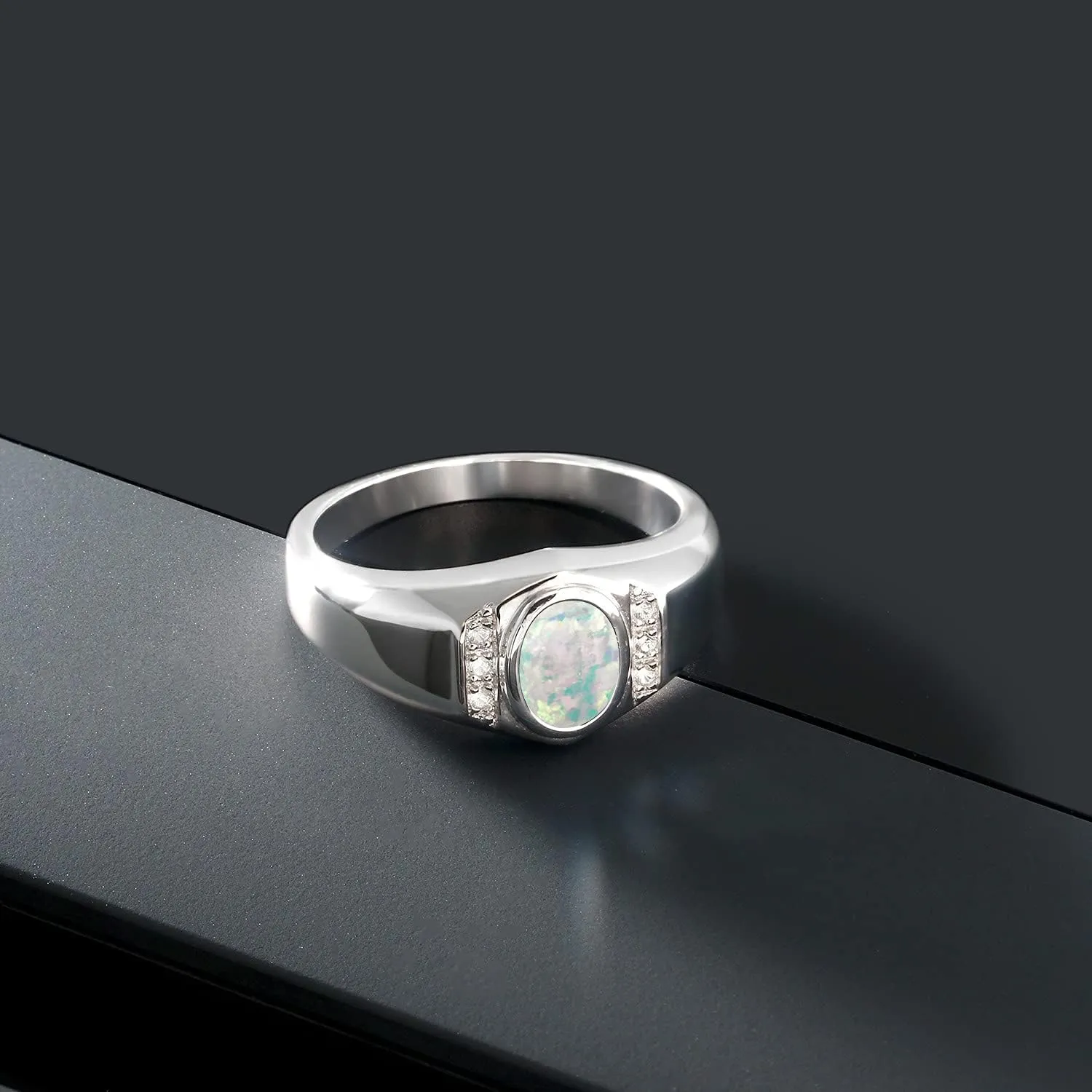 Gem Stone King Men's Gemstone Birthstone and White Created Sapphire Ring in 925 Sterling Silver | Oval Cut 8X6MM with Round 1.25MM Accents | Fine Jewelry For Men | Sizes 7-13