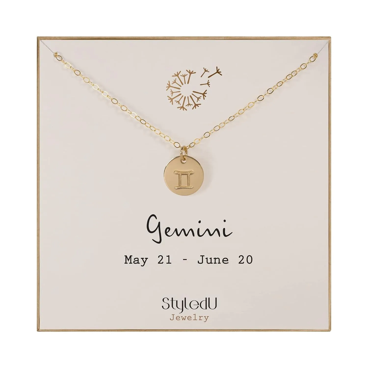 Gemini Pendant Necklace for Women, 14K Gold Filled Zodiac Sign Jewelry, Personalized June Birthday Gift for Gemini Lovers