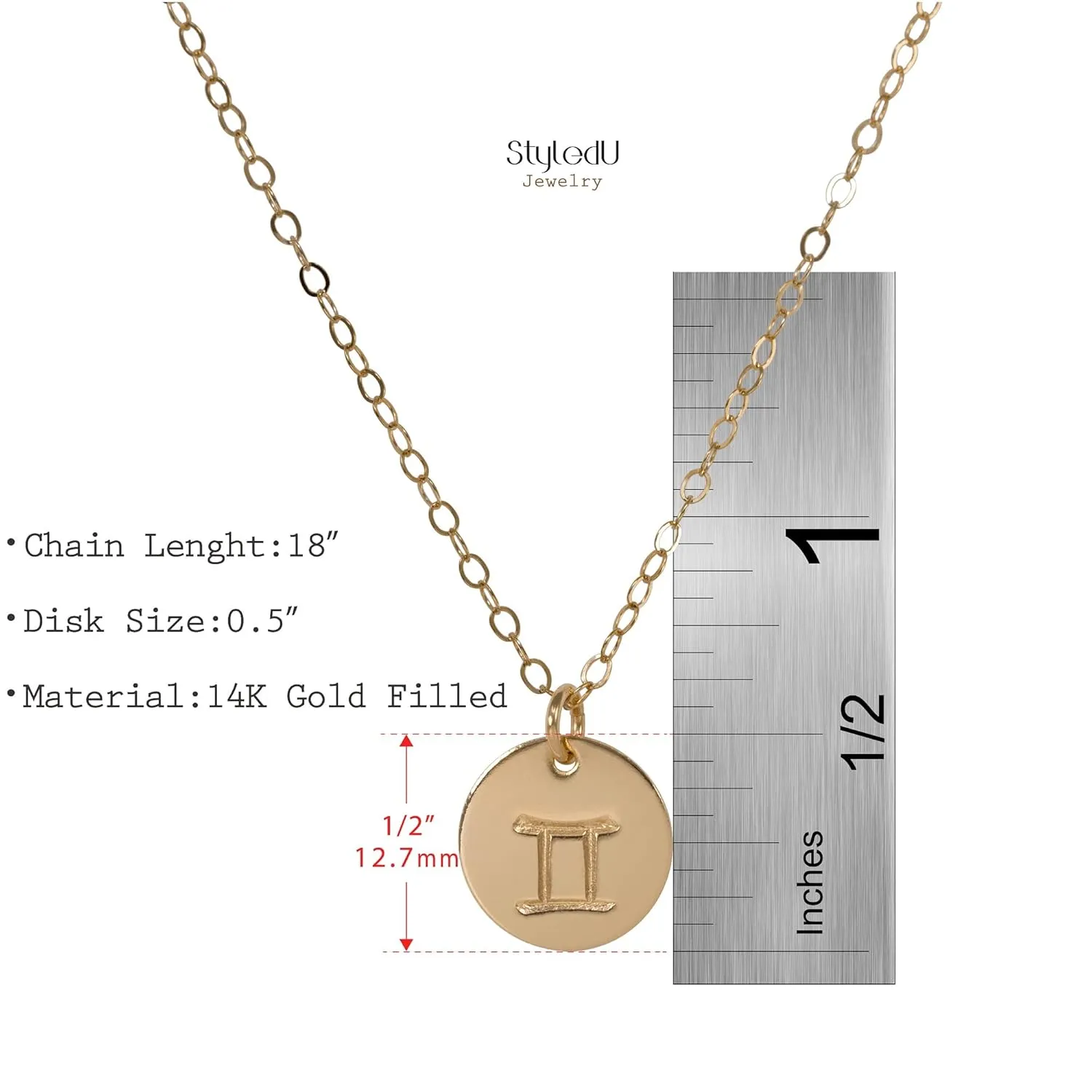 Gemini Pendant Necklace for Women, 14K Gold Filled Zodiac Sign Jewelry, Personalized June Birthday Gift for Gemini Lovers