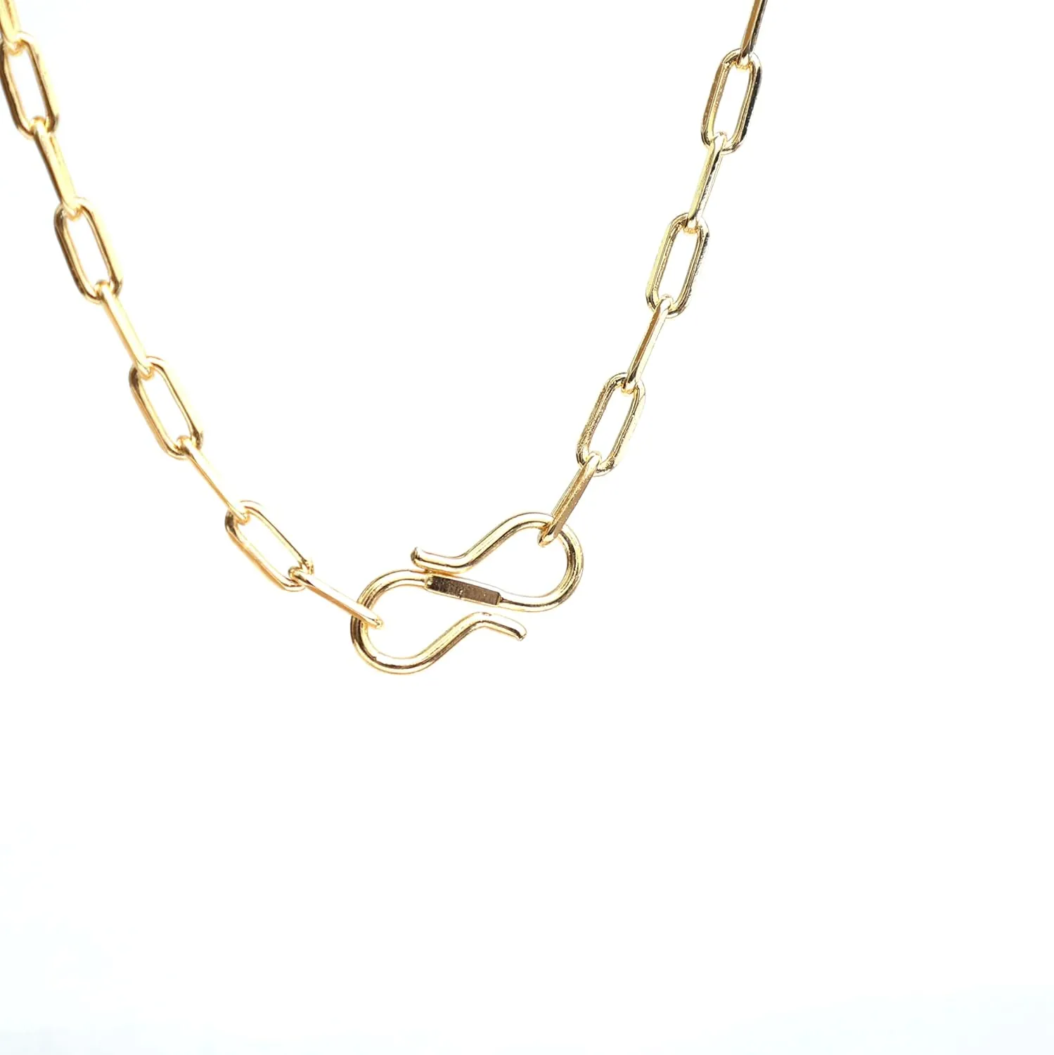 Gempires Clear Quartz Crystal Pendant Necklace April Birthstone Gemstone Jewelry Hypoallergenic 18 Inch Gold Plated Paper Clip Statement Necklaces
