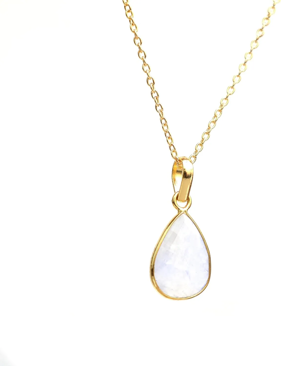 Gempires Lightweight Teardrop Crystal Pendant Necklace Handmade Gemstone Bezel Jewelry Hypoallergenic Unique Everyday Wear Jewelry For Womens 18- Inch Adjustable Chain
