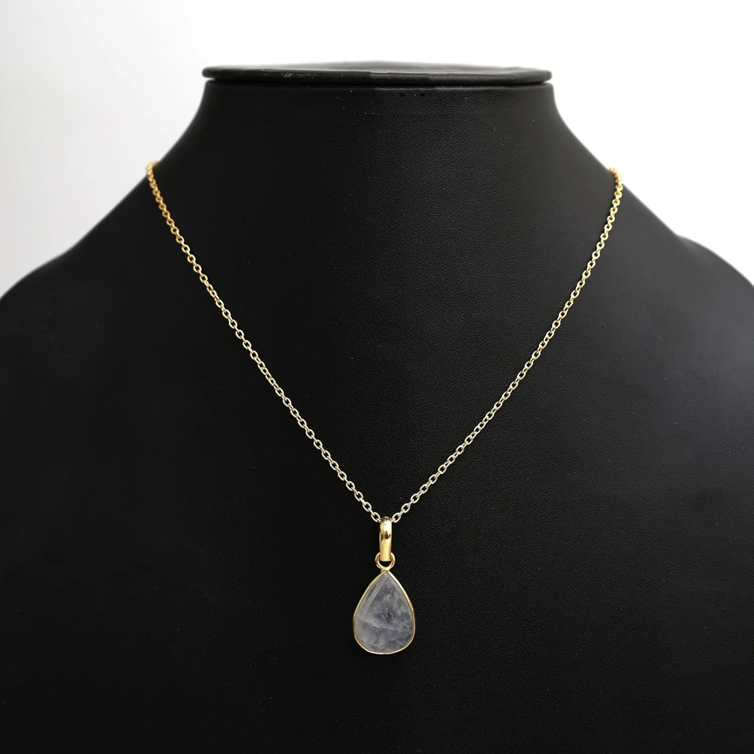 Gempires Lightweight Teardrop Crystal Pendant Necklace Handmade Gemstone Bezel Jewelry Hypoallergenic Unique Everyday Wear Jewelry For Womens 18- Inch Adjustable Chain