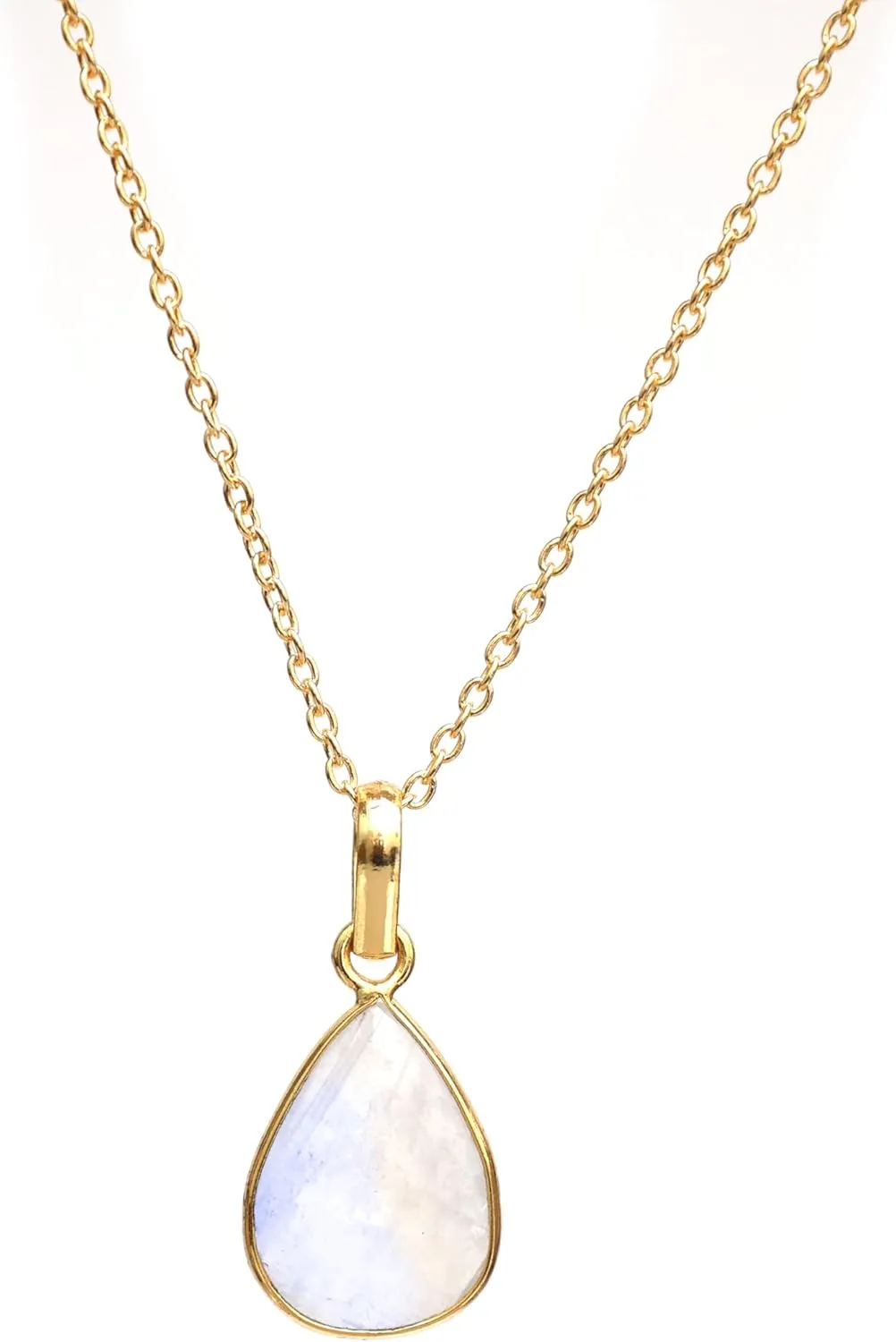 Gempires Lightweight Teardrop Crystal Pendant Necklace Handmade Gemstone Bezel Jewelry Hypoallergenic Unique Everyday Wear Jewelry For Womens 18- Inch Adjustable Chain