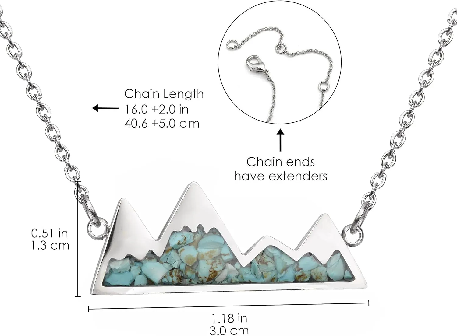 Gemstone Mountain Necklace for Women Turquoise Malachite Tumbled Chips Stone Pendant Necklace Dainty Snowy Mountain Range Necklace for Women Nature Jewelry Gift