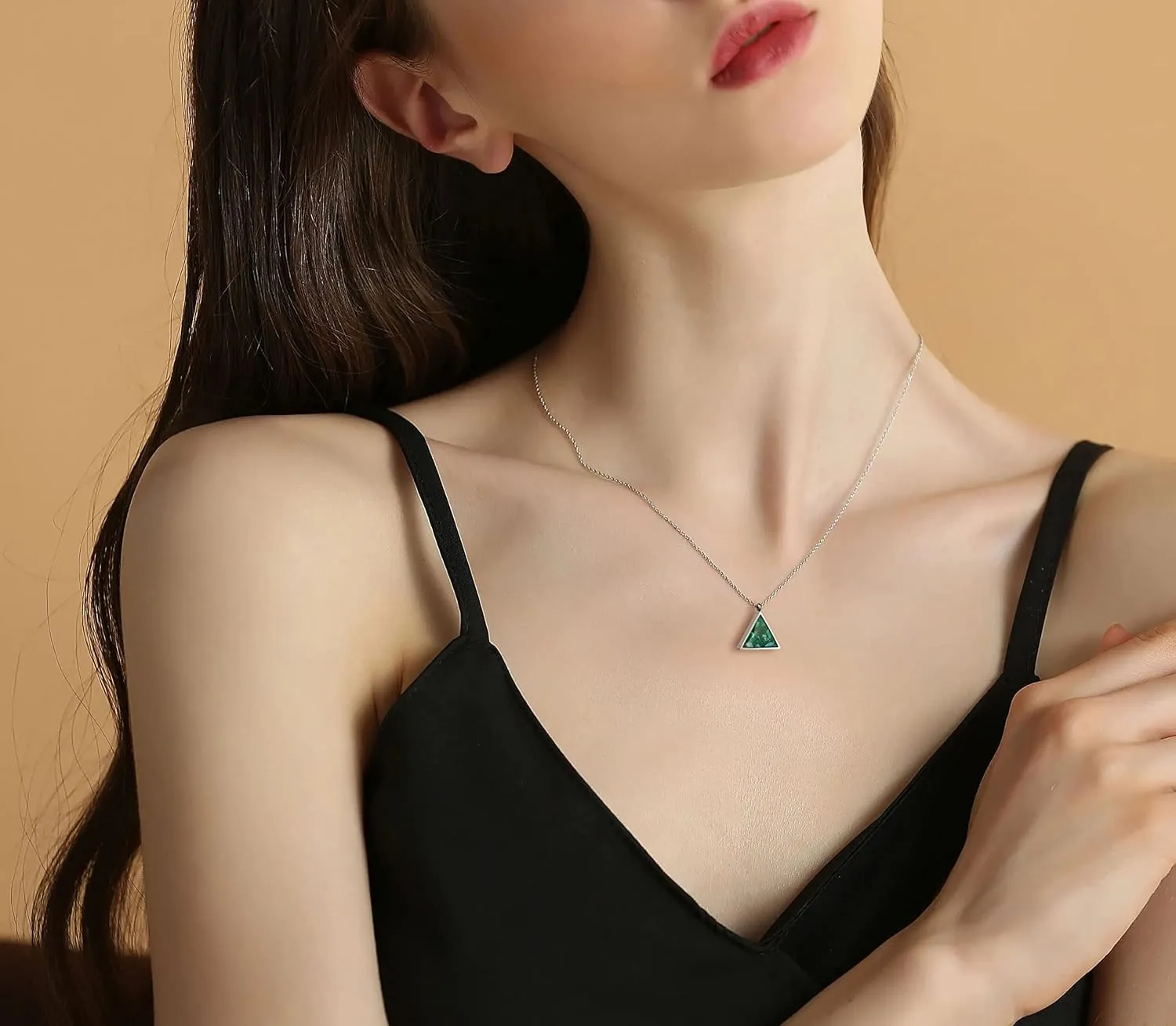 Gemstone Necklace for Women Dainty Triangle Turquoise Malachite Sodalite Stone Pendant Necklace Natural Healing Crystal Necklace for Women Spiritual Jewelry Gift