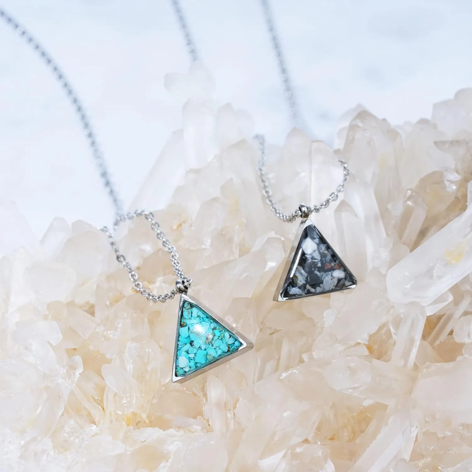 Gemstone Necklace for Women Dainty Triangle Turquoise Malachite Sodalite Stone Pendant Necklace Natural Healing Crystal Necklace for Women Spiritual Jewelry Gift