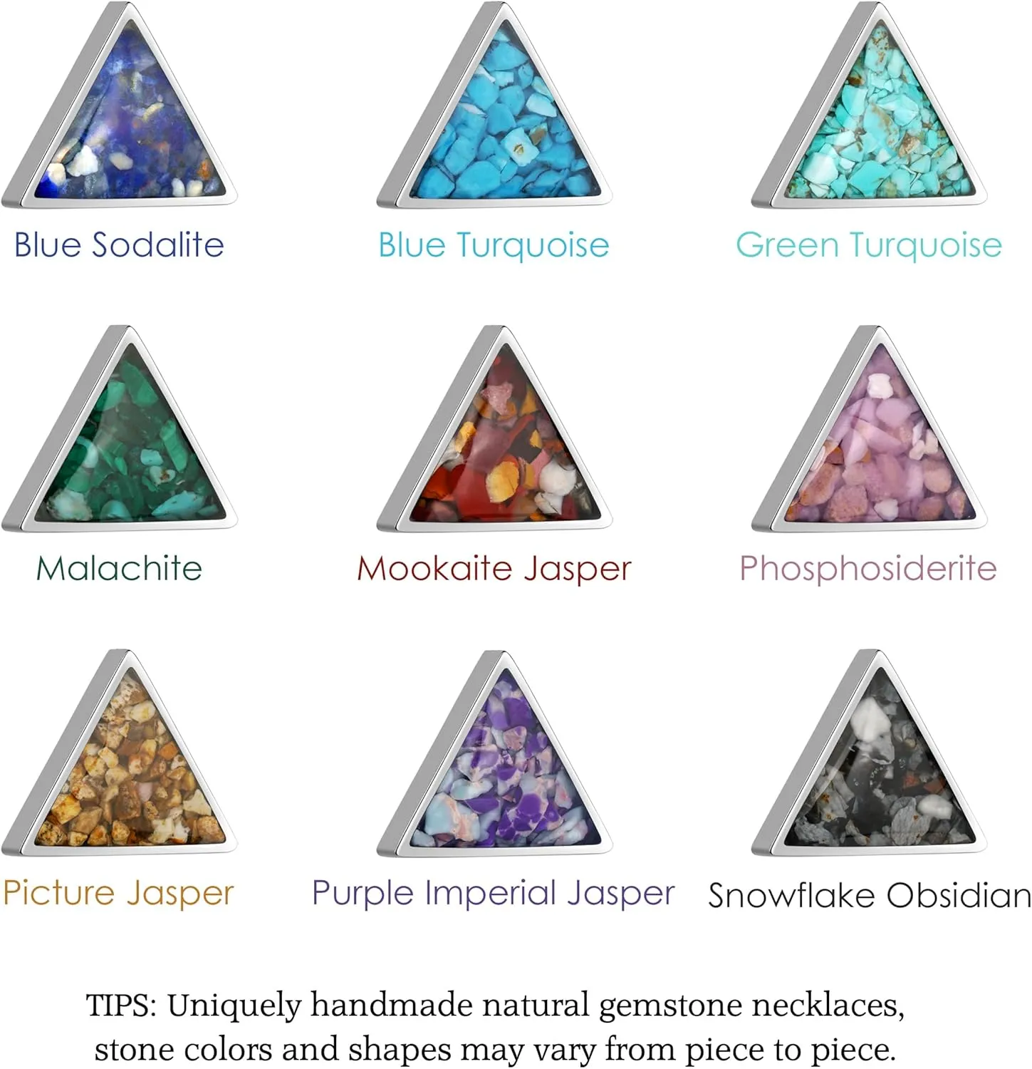 Gemstone Necklace for Women Dainty Triangle Turquoise Malachite Sodalite Stone Pendant Necklace Natural Healing Crystal Necklace for Women Spiritual Jewelry Gift