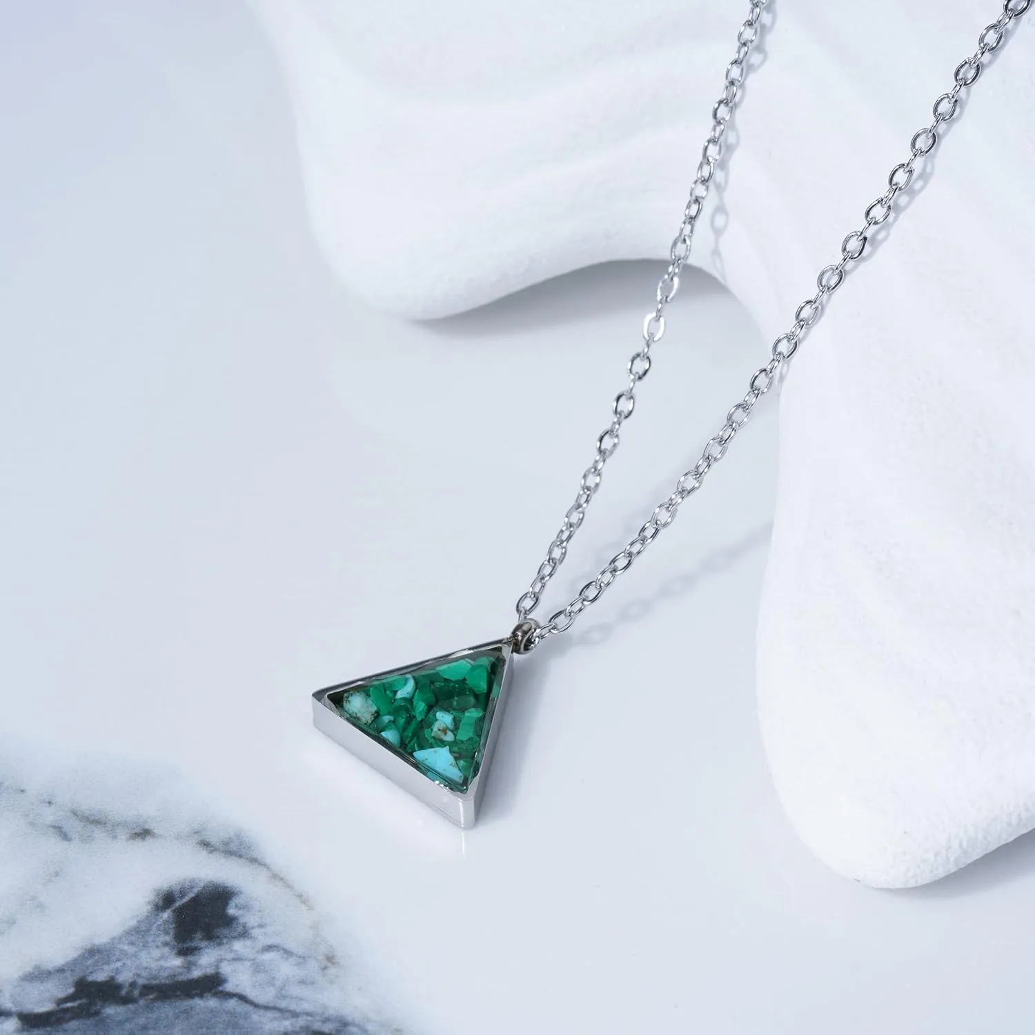 Gemstone Necklace for Women Dainty Triangle Turquoise Malachite Sodalite Stone Pendant Necklace Natural Healing Crystal Necklace for Women Spiritual Jewelry Gift