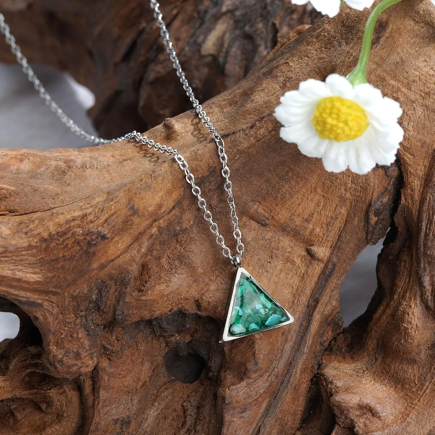 Gemstone Necklace for Women Dainty Triangle Turquoise Malachite Sodalite Stone Pendant Necklace Natural Healing Crystal Necklace for Women Spiritual Jewelry Gift