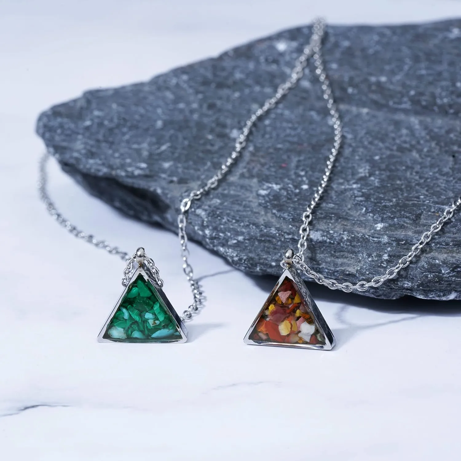 Gemstone Necklace for Women Dainty Triangle Turquoise Malachite Sodalite Stone Pendant Necklace Natural Healing Crystal Necklace for Women Spiritual Jewelry Gift