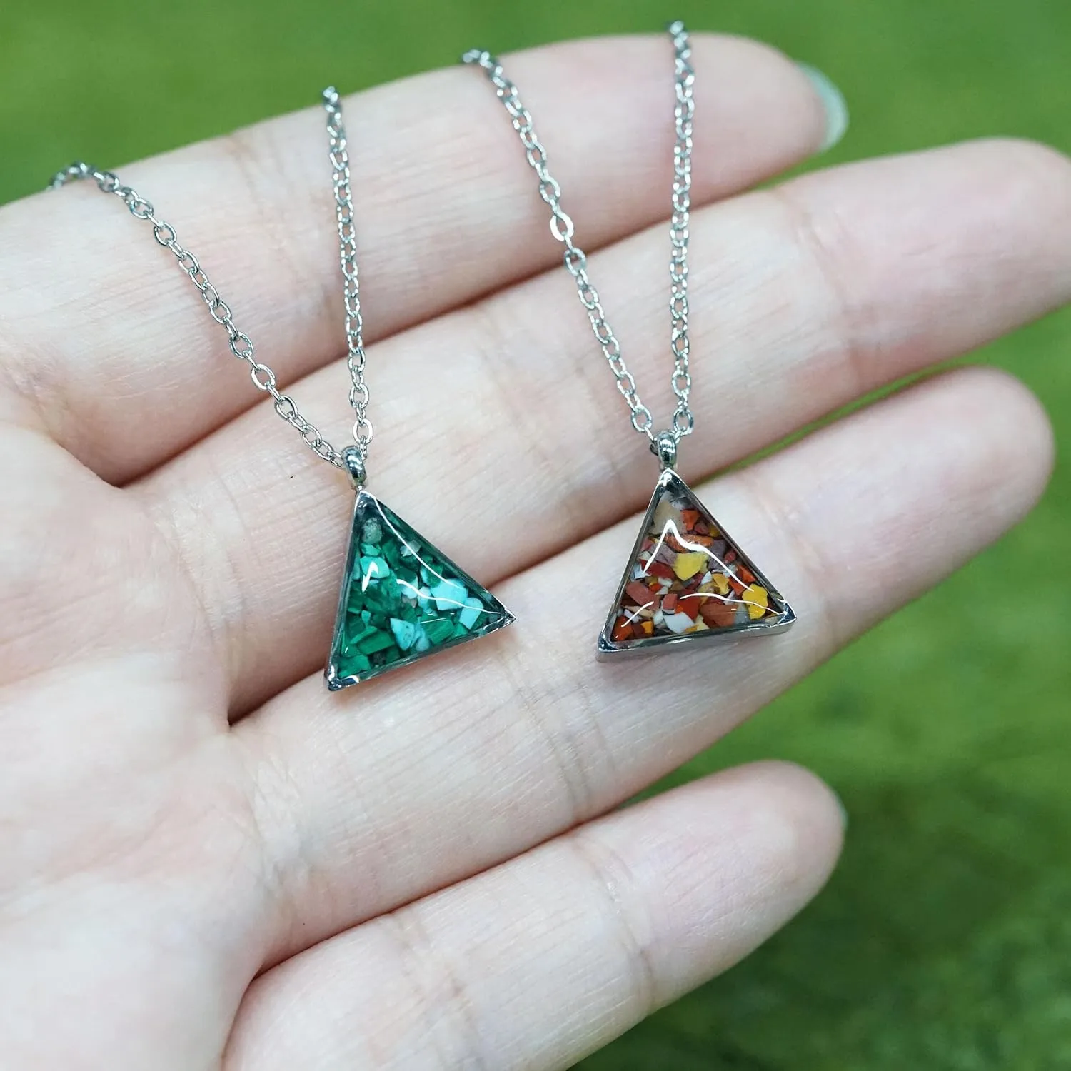 Gemstone Necklace for Women Dainty Triangle Turquoise Malachite Sodalite Stone Pendant Necklace Natural Healing Crystal Necklace for Women Spiritual Jewelry Gift