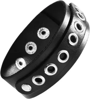 Genuine Leather Cuff Punk Metal Rock Bracelets Men Women, Metal Emo Hole Style Bracelets Wristbands 3 Buttons Adjustable Wrap