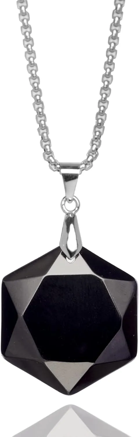 Genuine Obsidian Hexagram Star Necklace Healing Crystal Pendant, Adjustable Natural Gemstone Necklace Reiki Quartz Jewelry for Men Women