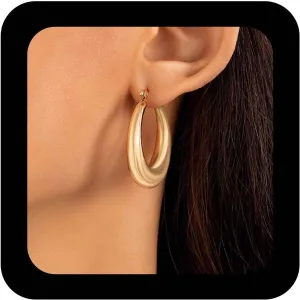 Geometric Thick Hoop Earrings Large Gold Tube Hoop Earrings Gold Chunky Circle Drop Earrings Minimalist Open Hoops Earrings Jewelry for Women
