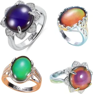 Getname Necklace Color Changing Mood Rings Gift for Her Custom Engraved Name Mood Ring Color Change Ring for Women Sterling Silver Mood Stone Ring Personalized Engraving
