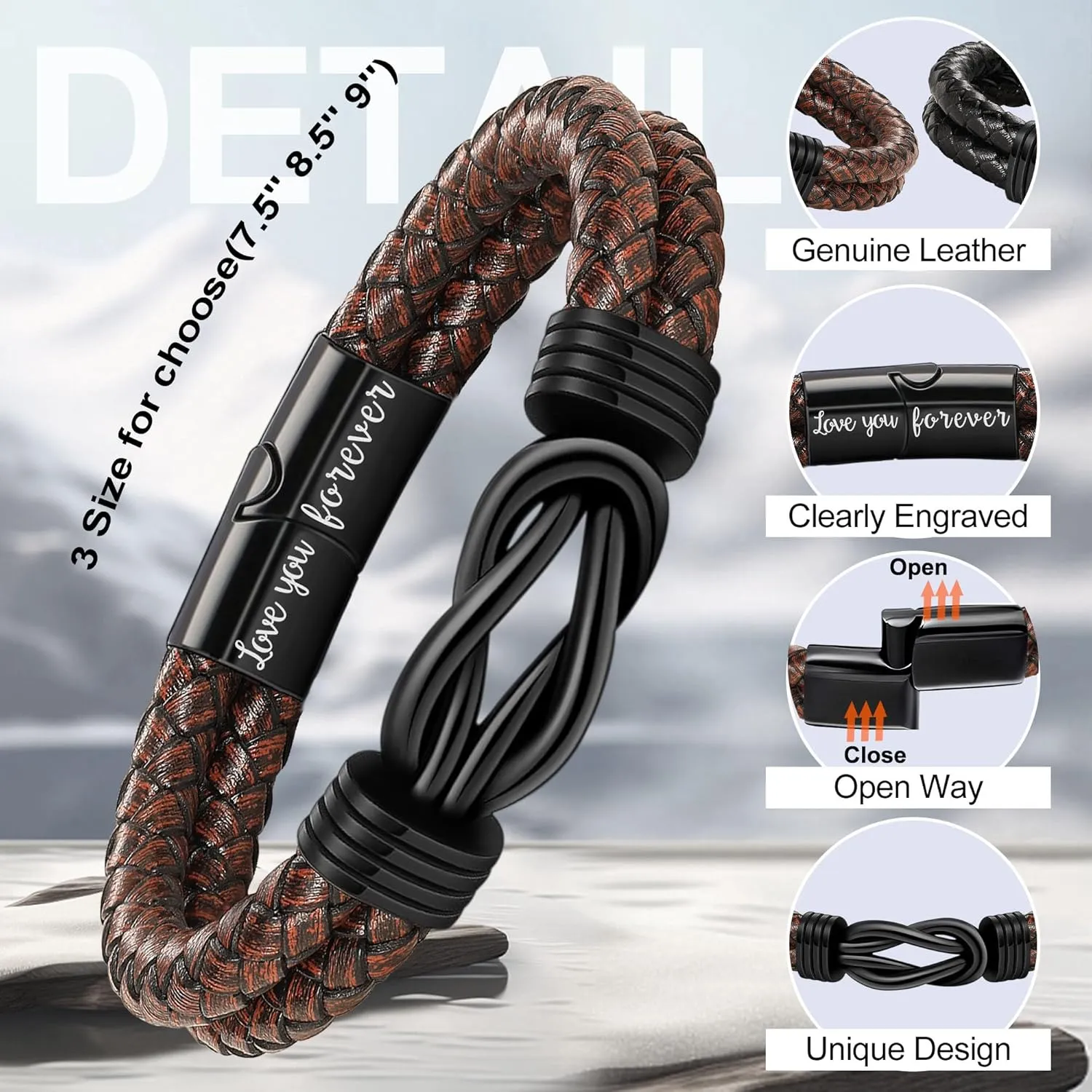 Gifts for Men Leather Bracelet Brown Braided Forever I Love You Gifts for Him Infinity Cuff Bracelets Birthday Gifts for Boyfriend Son Grandson Husband Dad Mens Fathers Day Gift