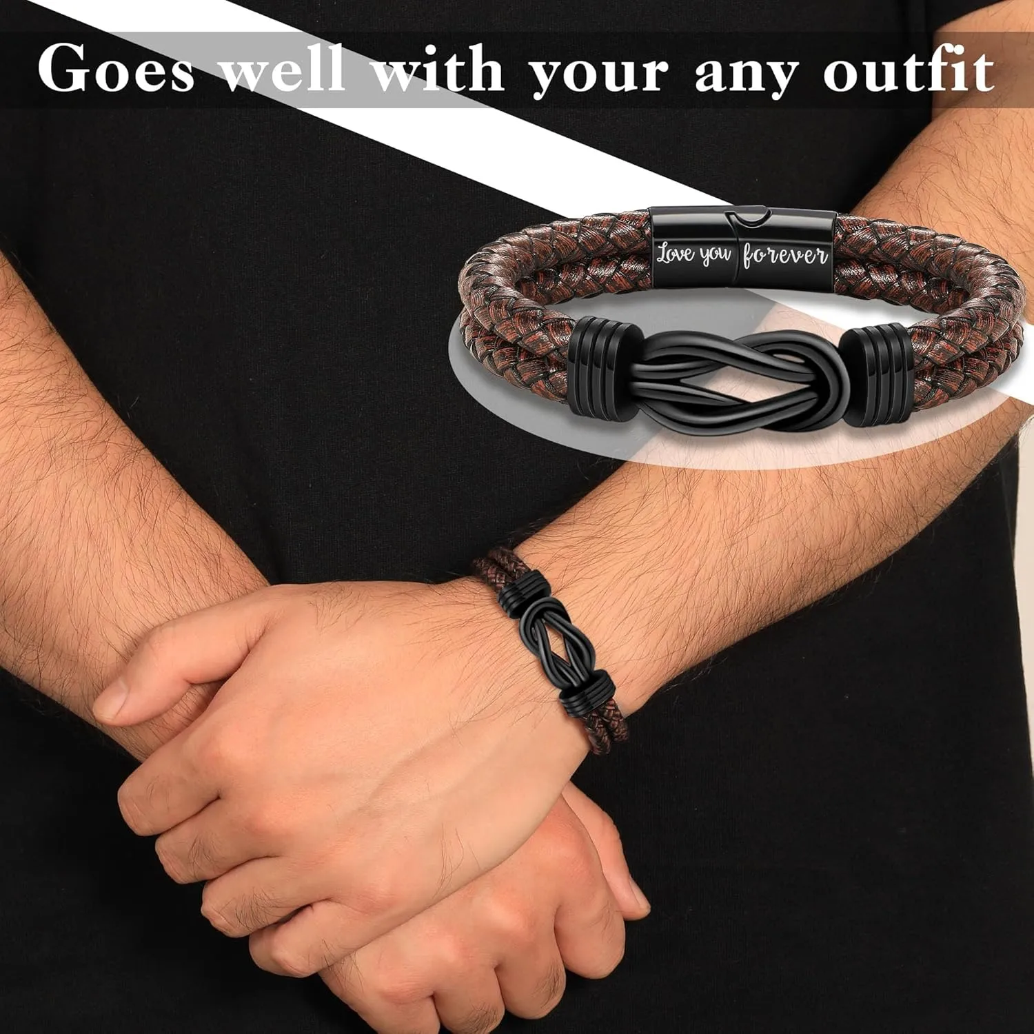 Gifts for Men Leather Bracelet Brown Braided Forever I Love You Gifts for Him Infinity Cuff Bracelets Birthday Gifts for Boyfriend Son Grandson Husband Dad Mens Fathers Day Gift