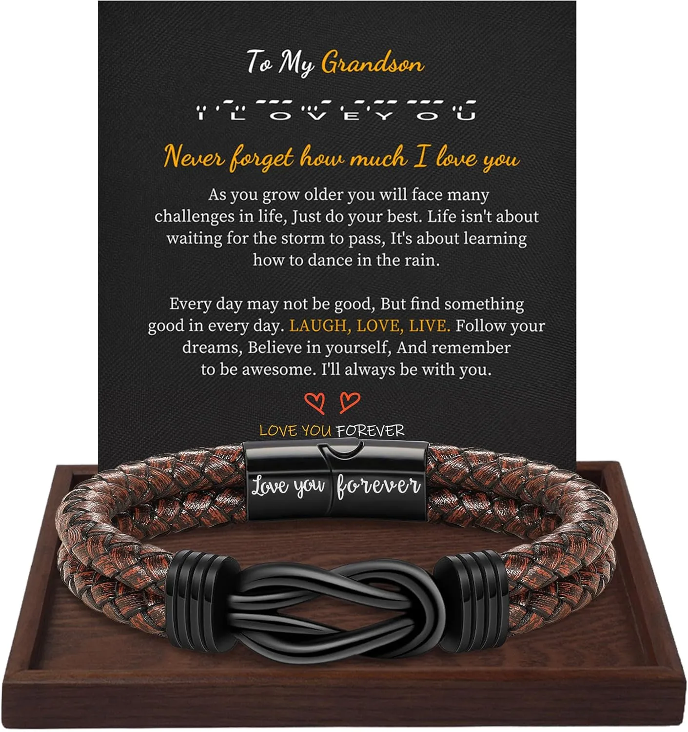 Gifts for Men Leather Bracelet Brown Braided Forever I Love You Gifts for Him Infinity Cuff Bracelets Birthday Gifts for Boyfriend Son Grandson Husband Dad Mens Fathers Day Gift