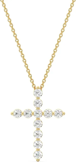 GILDED 1 ct. T.W. Lab Grown Diamond (SI1 Clarity, F Color) and Sterling Silver & 14KT Gold Plated Silver Cross Pendant with an 18 Inch Spring Ring Clasp Cable Chain