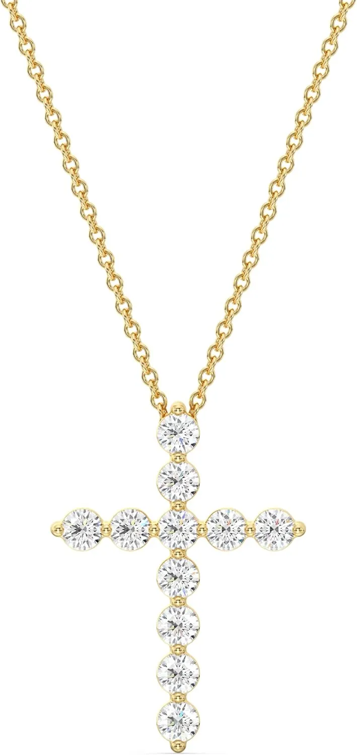 GILDED 1 ct. T.W. Lab Grown Diamond (SI1 Clarity, F Color) and Sterling Silver & 14KT Gold Plated Silver Cross Pendant with an 18 Inch Spring Ring Clasp Cable Chain