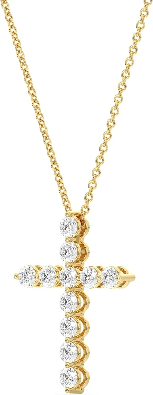 GILDED 1 ct. T.W. Lab Grown Diamond (SI1 Clarity, F Color) and Sterling Silver & 14KT Gold Plated Silver Cross Pendant with an 18 Inch Spring Ring Clasp Cable Chain