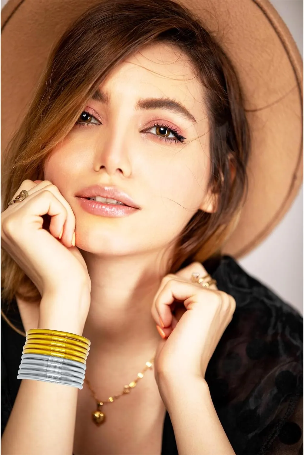 Glitter Jelly Bangle Bracelet Set - Gold Powder Lining Fashion Jewelry - Lightweight Cute Bracelets for Women
