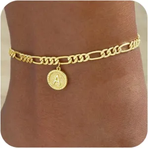 Gold Ankle Bracelets for women,14k Gold Plated Waterproof lightweight Figaro Chain Initial Anklets for Women Ankle Bracelets Set Dainty Trendy Jewelry Gift for Women
