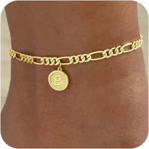 Gold Ankle Bracelets for women,14k Gold Plated Waterproof lightweight Figaro Chain Initial Anklets for Women Ankle Bracelets Set Dainty Trendy Jewelry Gift for Women