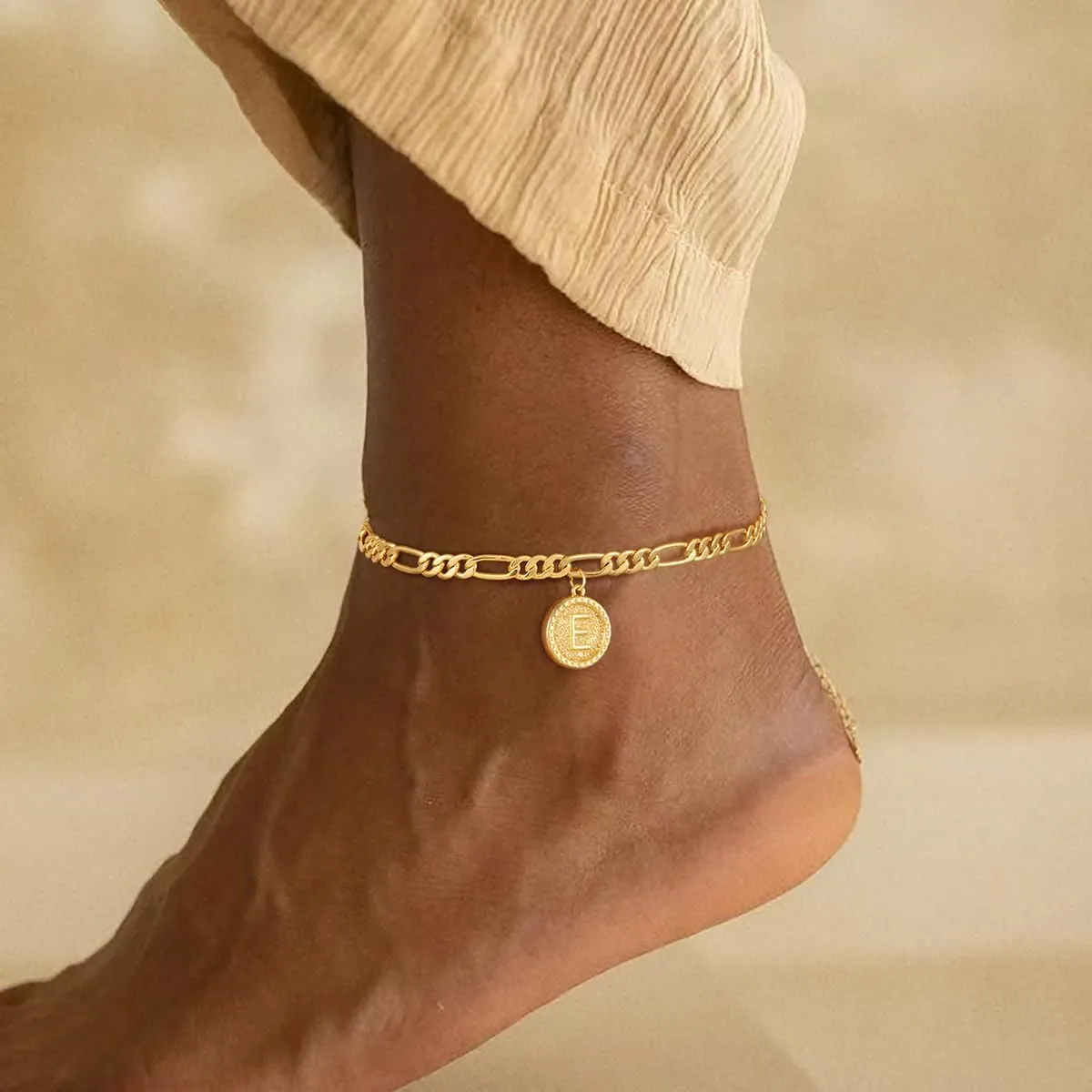 Gold Ankle Bracelets for women,14k Gold Plated Waterproof lightweight Figaro Chain Initial Anklets for Women Ankle Bracelets Set Dainty Trendy Jewelry Gift for Women