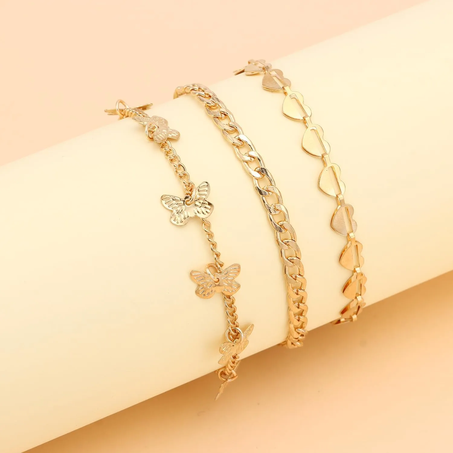 Gold Anklets for Women 14k Gold Plated Ankle Bracelets for Women Waterproof Jewelry Dainty Adjustable Ankle Bracelet CZ Butterfly Heart Herringbone Cuba Link Chain Anklets
