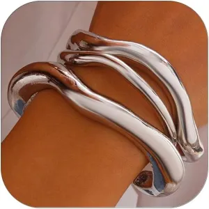 Gold Bangle Bracelets for Women Chunky Trendy Hinged Irregular Cuff Wide Bracelet Minimalist Jewelry