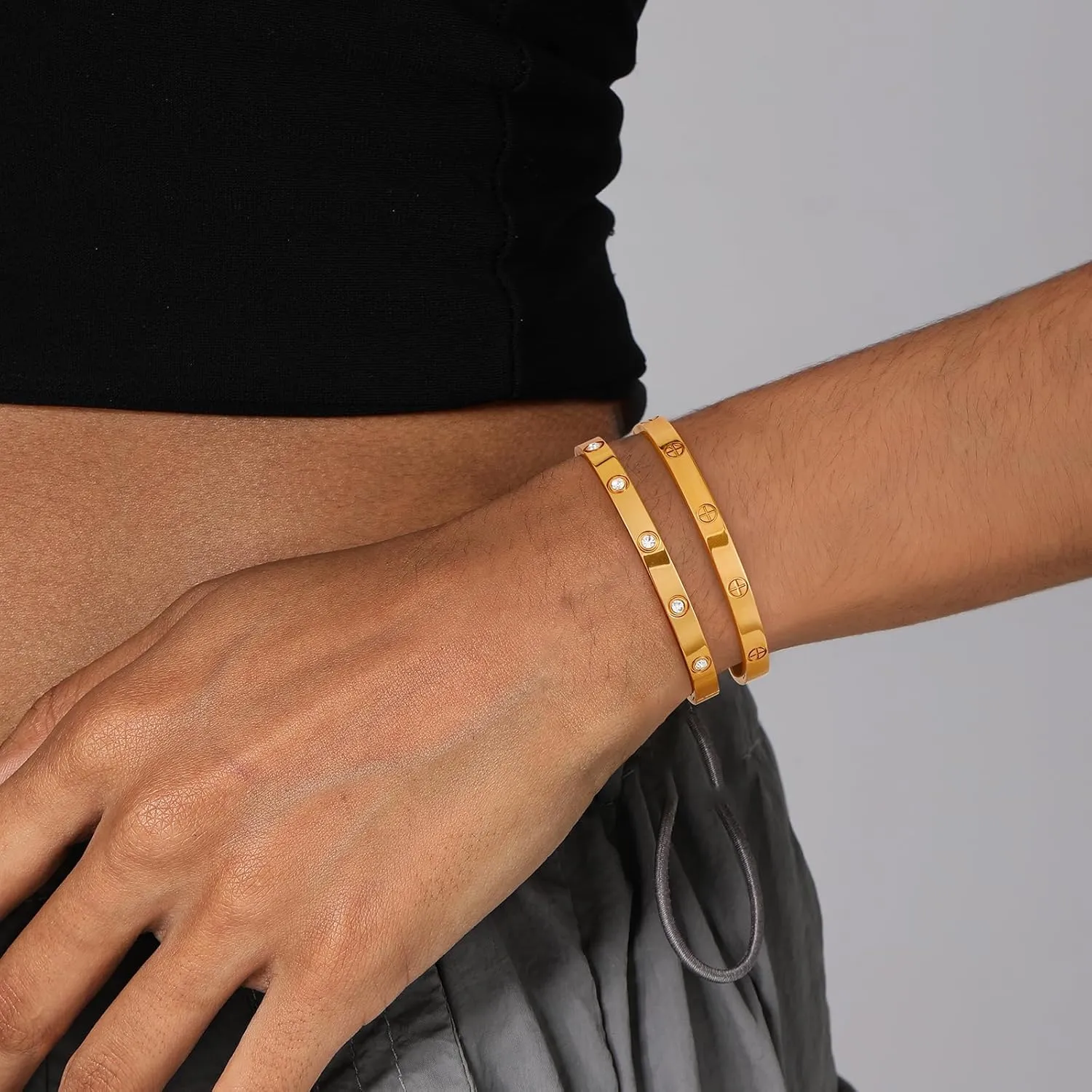Gold Bangle Bracelets for Women Gold Cubic Zirconia Thin Waterdrop 14K Gold Bangle Statement Titanium Steel Cuff Bracelets Jewelry for Women