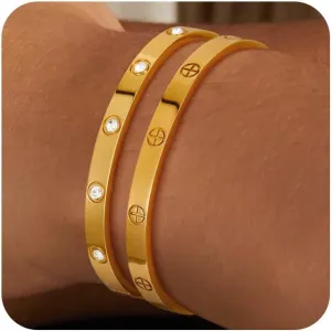 Gold Bangle Bracelets for Women Gold Cubic Zirconia Thin Waterdrop 14K Gold Bangle Statement Titanium Steel Cuff Bracelets Jewelry for Women