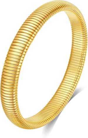 Gold Bangles, Gold Bracelets for Women, Stainless Steel Stretch Chunky Bangle Stack Jewelry Waterproof Bracelets Women Birthday Christmas Graduation Gifts for Her