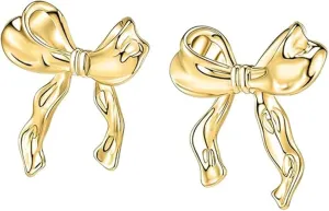 Gold Bow Stud Earrings Vintage Ribbon Stud Earrings Bow Tie Stud Earrings Jewelry Gift for Women