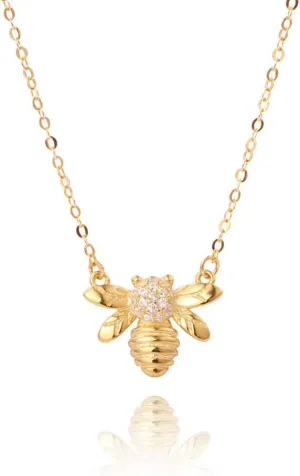 Gold Coin Honeycomb Pendant Choker Necklace for Women Teen Girls - S925 Sterling Silver Dainty Crystal CZ Diamond Queen Bee Bumble Hive BFF Long Chain Cute Animal Charm Jewelry Gift