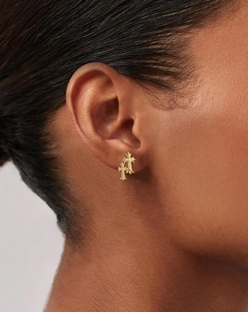 Gold Cross Earrings for Women 14K Gold Double Piercing Cross Earrings Diamond Stud Earring