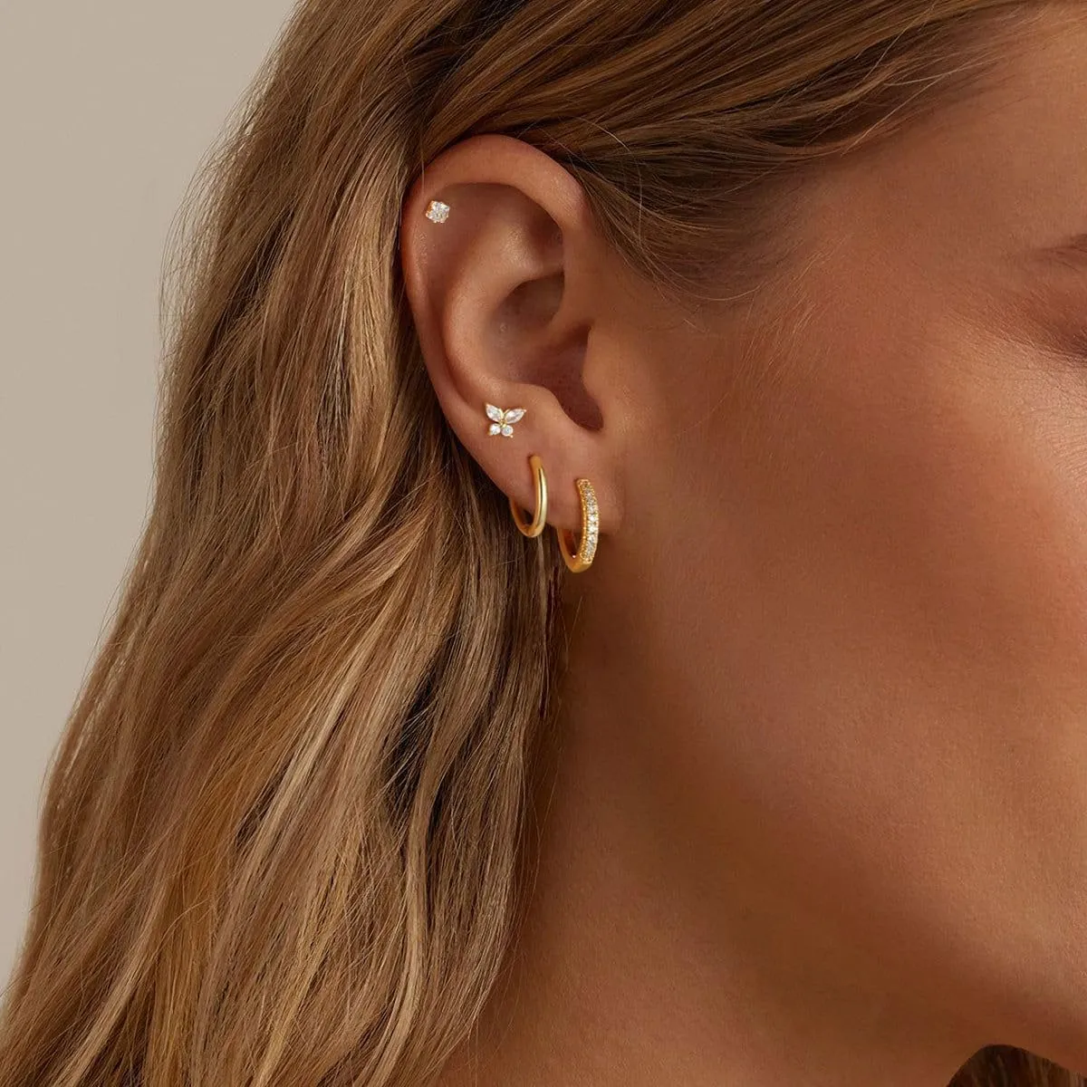 Gold Earrings for Women 14K Real Gold Plated Studs Hoop Earrings Set Hypoallergenic Earrings for Sensitive Ears Trendy Small Cubic Zirconia Stud Huggie Earrings for Multiple Piercing Jewelry Gift