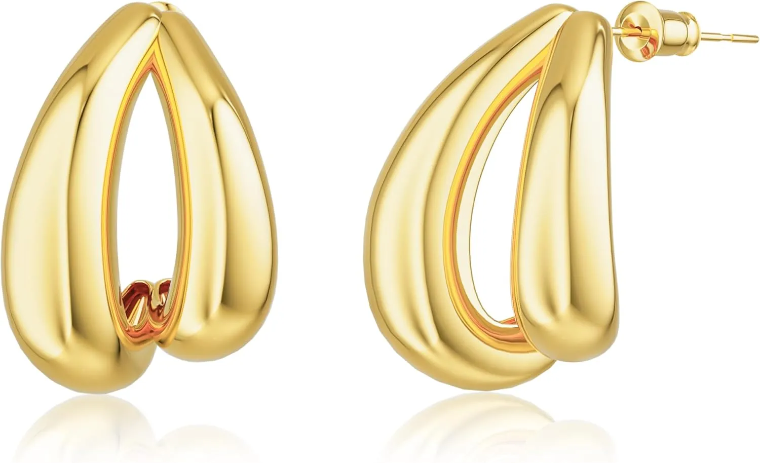 Gold Earrings for Women, Chunky 14k Gold Plated Cubic Zirconia Earrings Ear Cuff Studs Set Dainty Dangle Double Small Thick Gold Hoop Dangling Earrings Trendy Waterproof Jewelry for Women Gift