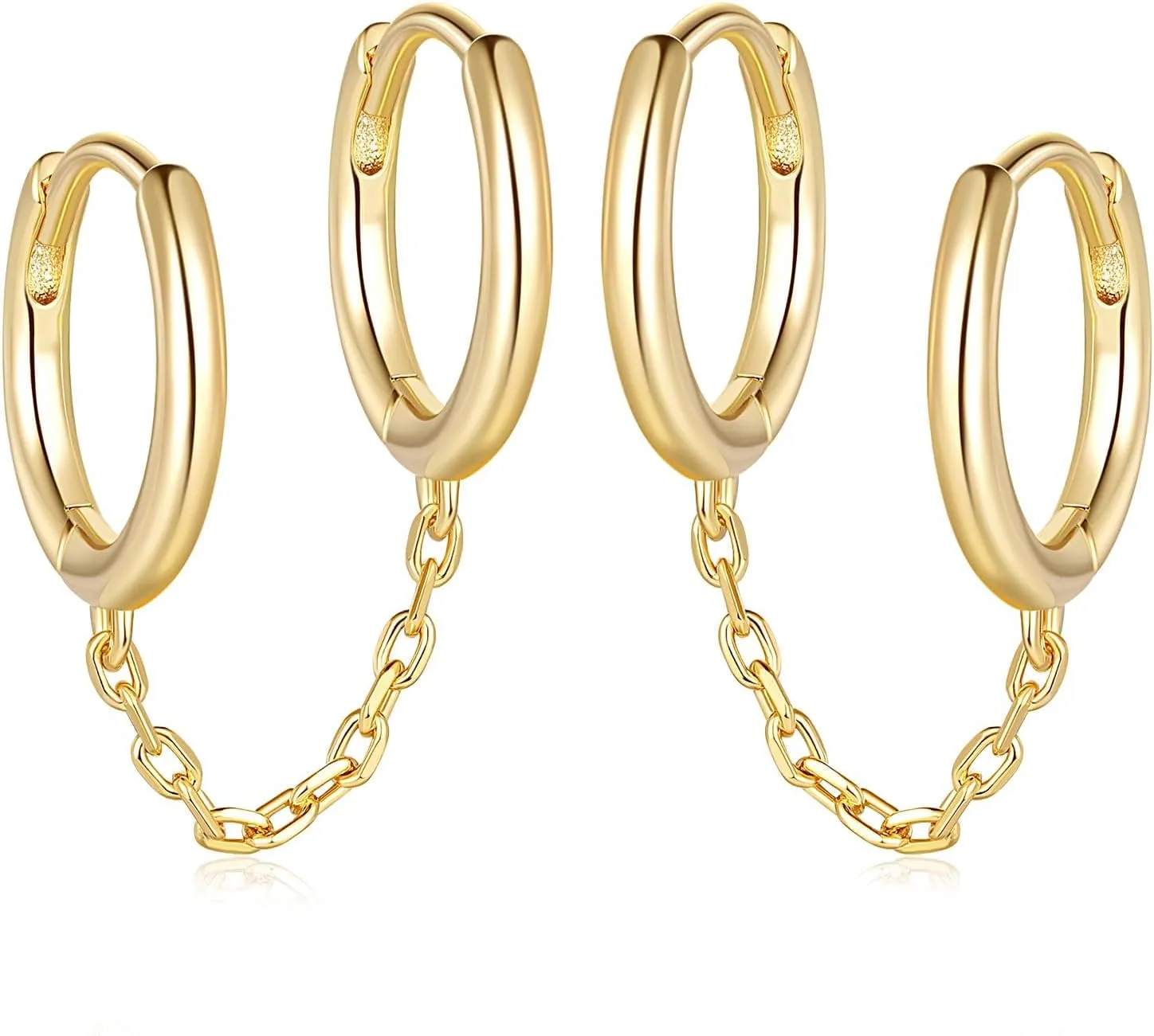 Gold Hoop Earrings 14K Gold Hoop Earrings for Women Double Chain Earring Double Piercings Hypoallergenic Womens Earring 12MM