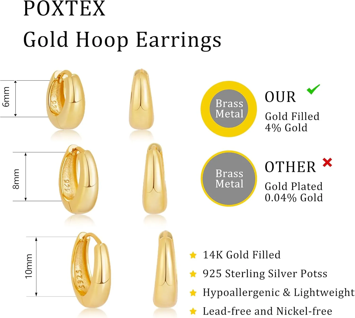 Gold Huggie Hoop Earrings Set for Women, 925 Sterling Silver Small Hoops Earring for Mulpitle Piercing Hypoallergenic Trendy Jewelry, Stack CZ Flat Back Cartilage Earings for Women's Gifts