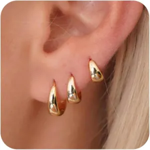 Gold Huggie Hoop Earrings Set for Women, 925 Sterling Silver Small Hoops Earring for Mulpitle Piercing Hypoallergenic Trendy Jewelry, Stack CZ Flat Back Cartilage Earings for Women's Gifts