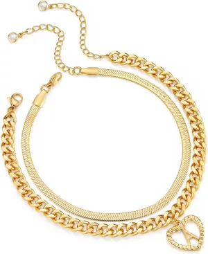 Gold Initial Ankle Bracelets for Women 14K Gold Plated Heart Anklets for Women Waterproof Stackable Snake Cuban Chains Women's Anklets