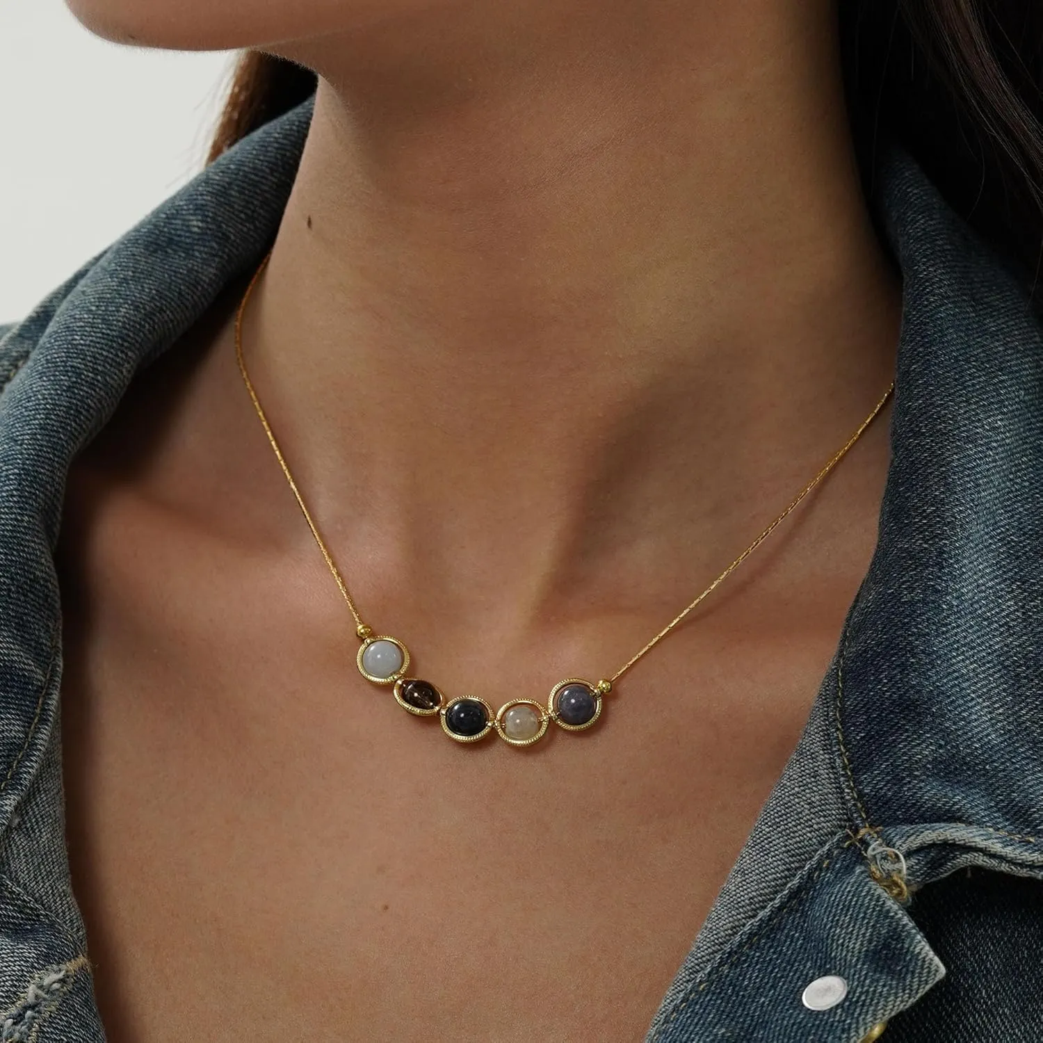 Gold Libra Zodiac Necklace for Teen Girls Birthday Gifts Hordscope Gift Natural Stone Necklaces Healing Crystal Necklace Libra Crystal Jewelry Beaded Necklaces for Women Wife Mom Gifts
