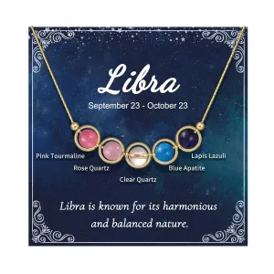 Gold Libra Zodiac Necklace for Teen Girls Birthday Gifts Hordscope Gift Natural Stone Necklaces Healing Crystal Necklace Libra Crystal Jewelry Beaded Necklaces for Women Wife Mom Gifts