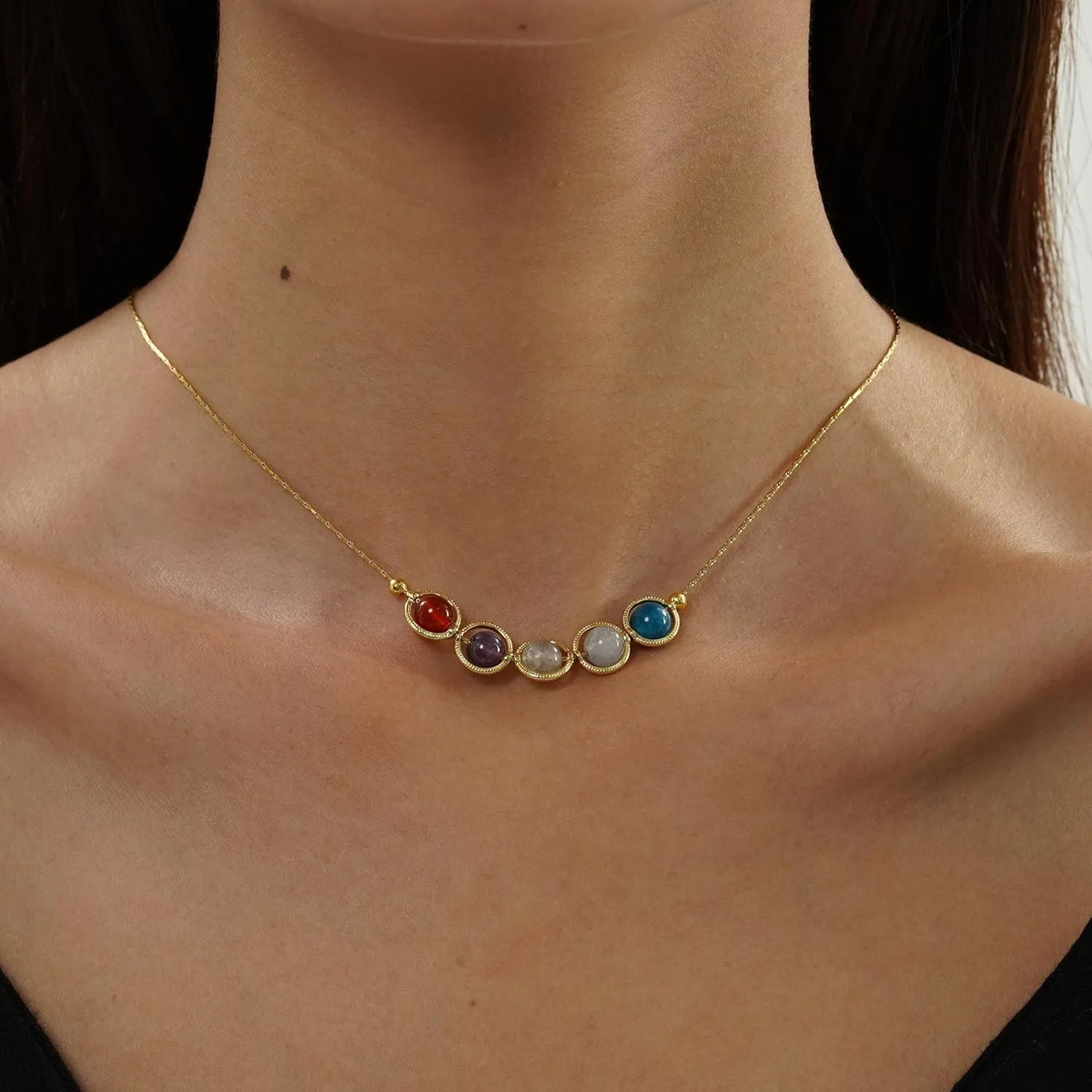 Gold Libra Zodiac Necklace for Teen Girls Birthday Gifts Hordscope Gift Natural Stone Necklaces Healing Crystal Necklace Libra Crystal Jewelry Beaded Necklaces for Women Wife Mom Gifts