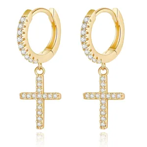 Gold Mini Cross Huggie Hoop Earrings for Women, Cross Earrings for Men Hoop Earrings Hypoallergenic Cubic Zirconia 14K Gold Plated Cartilage Gold Hoop Dangle Earrings Gift for Girls Teen