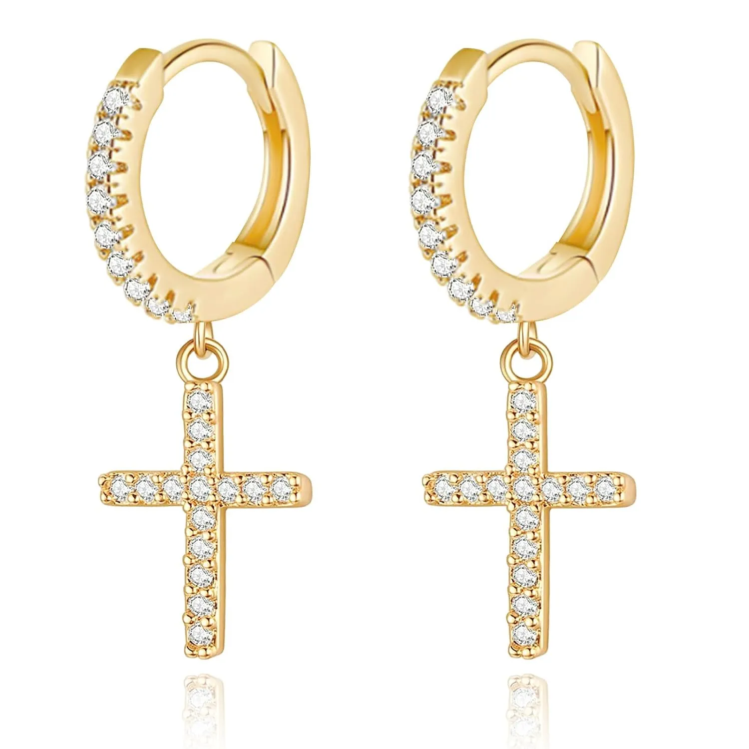 Gold Mini Cross Huggie Hoop Earrings for Women, Cross Earrings for Men Hoop Earrings Hypoallergenic Cubic Zirconia 14K Gold Plated Cartilage Gold Hoop Dangle Earrings Gift for Girls Teen